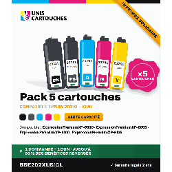 Pack 5 cartouches compatibles Epson 202XL Kiwi (C13T02G74010)