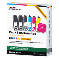 Pack de 6 cartouches d'encre compatibles Epson 26XL dont 2 Noirs (C13T26364012) | 1er Prix Solidaire