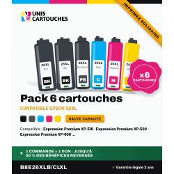 Pack 6 cartouches compatibles Epson 26XL dont 2 noirs | 1er Prix