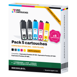 Pack de 5 cartouches d'encre compatibles Epson 26XL, un jeu complet (C13T26364012) | 1er Prix Solidaire