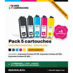 Pack 5 cartouches compatibles Epson 26XL C13T26364012 | 1er Prix