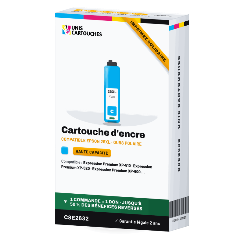 Cartouche compatible Epson 26XL Cyan C13T26324012 | 1er Prix