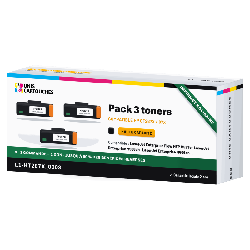 Lot de 3 toners compatibles HP 87X CF287X Noir | 1er Prix