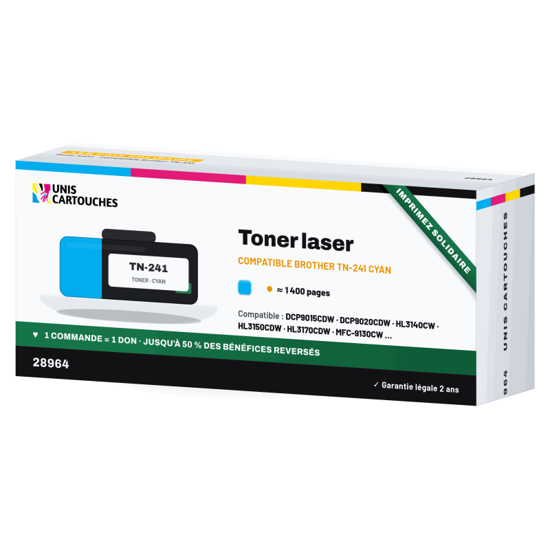 Toner Compatible Brother TN-241C Cyan - Solidaire - Livraison