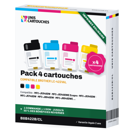 Pack 4 cartouches compatibles Brother LC422VAL — 550 pages l'unité