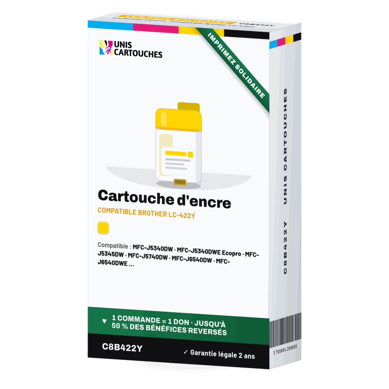 Cartouche compatible Brother LC422Y Jaune, 550 pages | 1er Prix