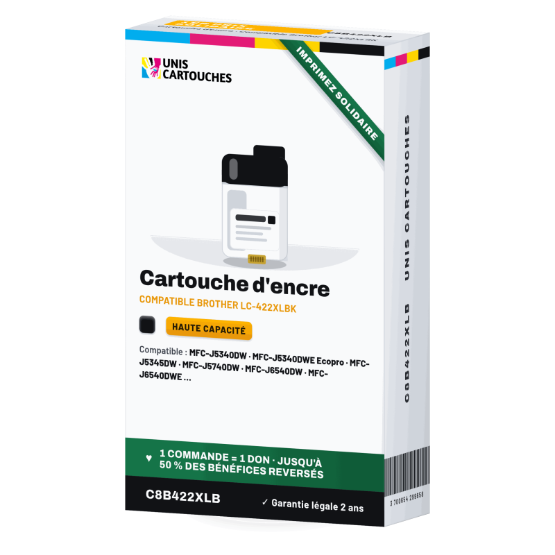 Cartouche compatible Brother LC422XLBK Noir XL, 3 000 pages