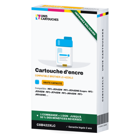 Cartouche compatible Brother LC422XLC Cyan XL, 1 500 pages