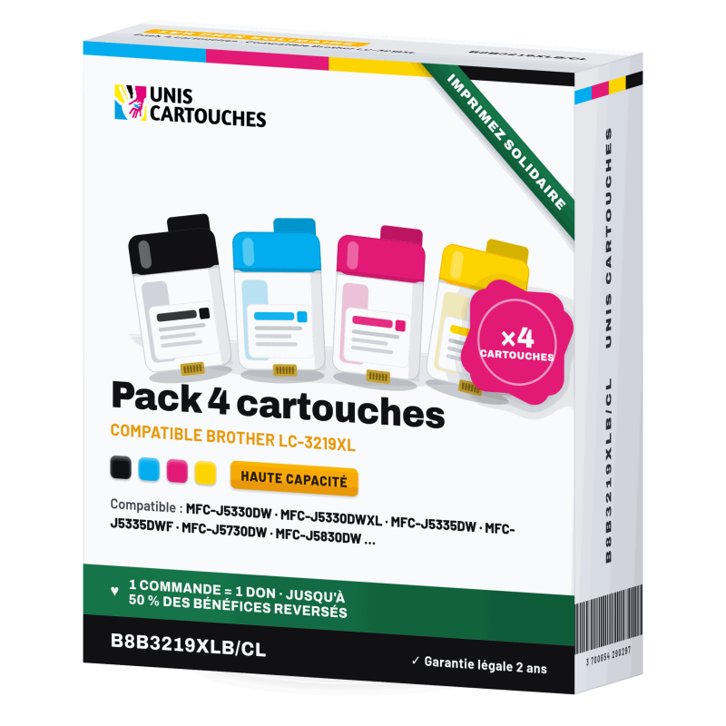 Pack 4 cartouches compatibles Brother LC3219XL, 3000 + 1500 pages