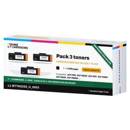 Pack 3 toners compatibles Brother TN-2220 Noir | 1er Prix Solidaire