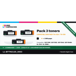 Lot 3 toners compatibles Brother TN-2120 / TN-360, 2 600 pages