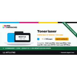 Toner compatible HP 117X Cyan W2071X 1300 pages | 1er Prix