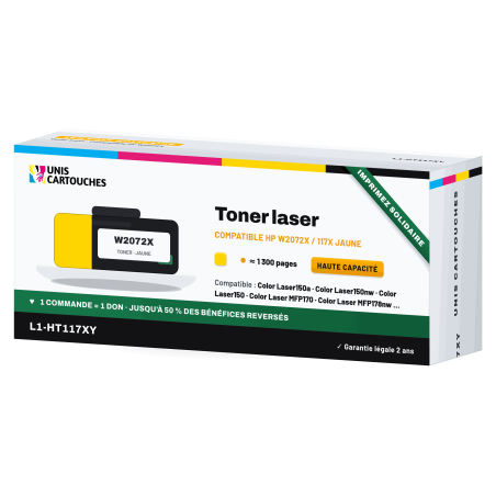 Toner compatible HP 117X Jaune W2072X 1300 pages | 1er Prix