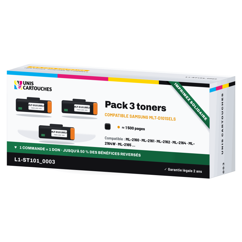 Pack de 3 toners Samsung MLT-D101S Noir | 1er Prix Solidaire