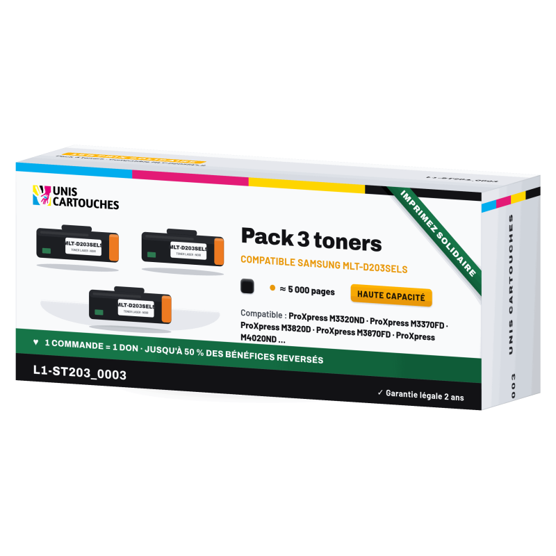 Pack de 3 toners Samsung MLT-D203L Noir | 1er Prix Solidaire