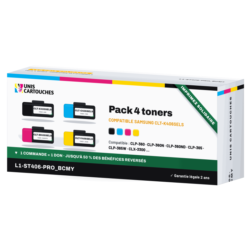 Pack 4 toners compatibles Samsung 406S : K406S C406S M406S Y406S