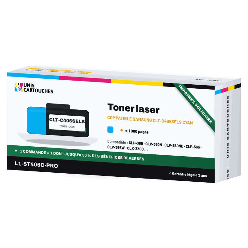 Toner compatible Samsung CLT-C406S Cyan 1000 pages | 1er Prix