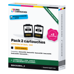 Pack de 2 cartouches HP 302XL Noir F6U68AE | 1er Prix Solidaire