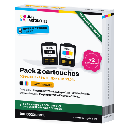 Pack 2 cartouches HP 303XL T6N04AE + T6N03AE | 1er Prix
