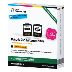 Pack de 2 cartouches noires HP 303XL T6N04AE | 1er Prix