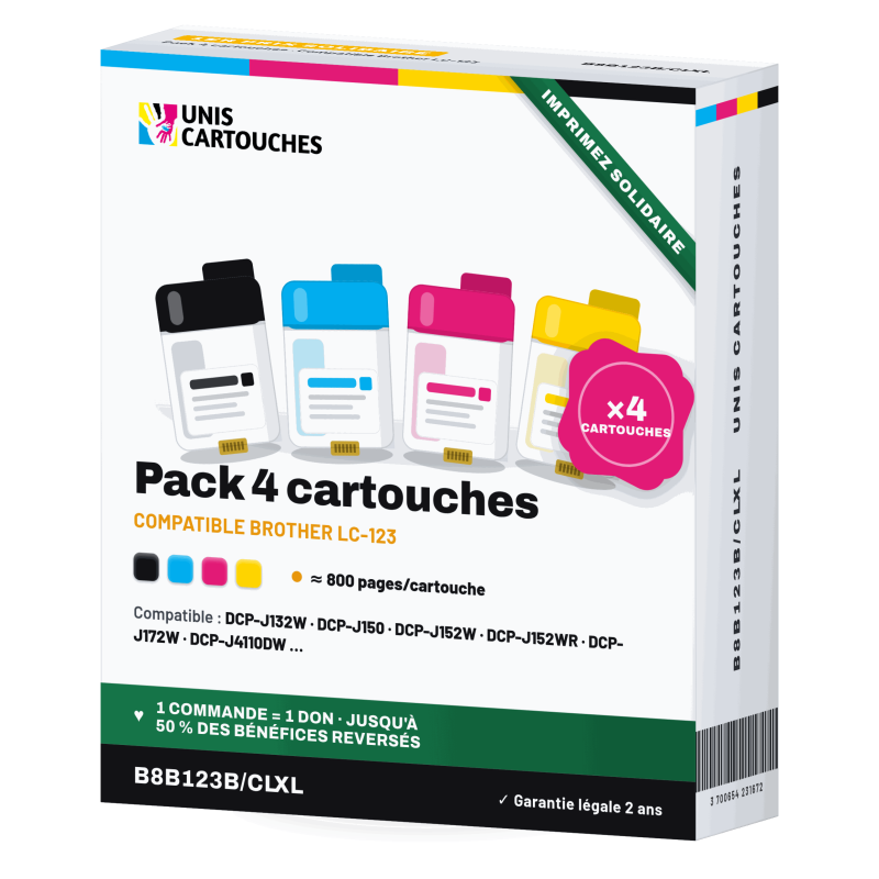 Pack 5 cartouches Brother LC123 compatibles | 1er Prix Solidaire