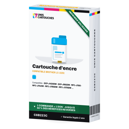 Cartouche cyan compatible Brother LC223C | 1er Prix Solidaire