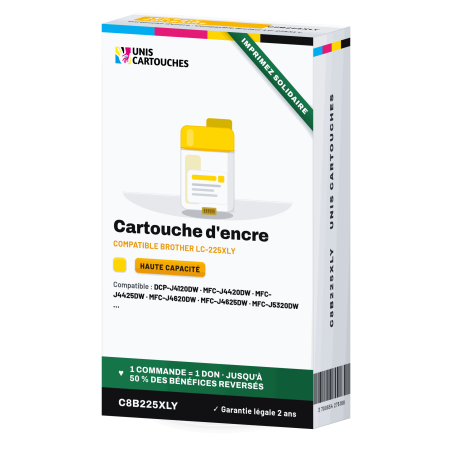 Cartouche jaune XL compatible Brother LC225XLY | 1er Prix Solidaire