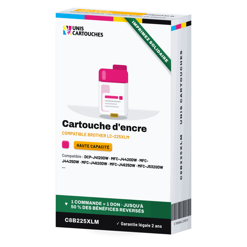 Cartouche magenta XL compatible Brother LC225XLM | 1er Prix