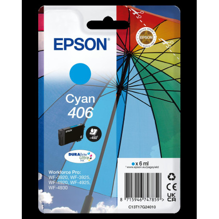 Cartouche Epson 406 Cyan Parapluie C13T17G24010 – Origine