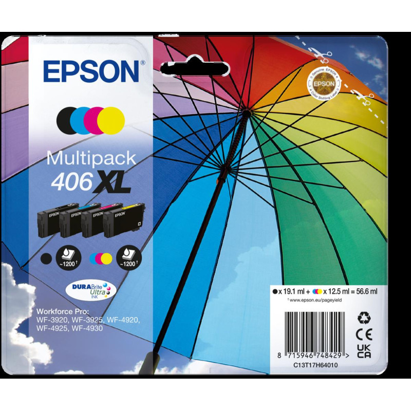 Multipack Epson 406XL Parapluie 4 couleurs C13T17H64010 – Origine