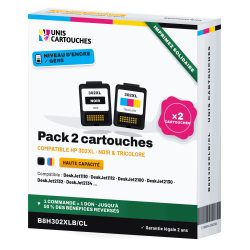Pack HP 302XL F6U68AE + F6U67AE Noir et Couleur | 1er Prix Solidaire