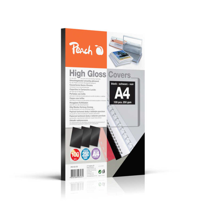 Peach Couverture de brochure en carton brillant A4 250g/m2  - PB100-02 - Boîte de 100 - Noir