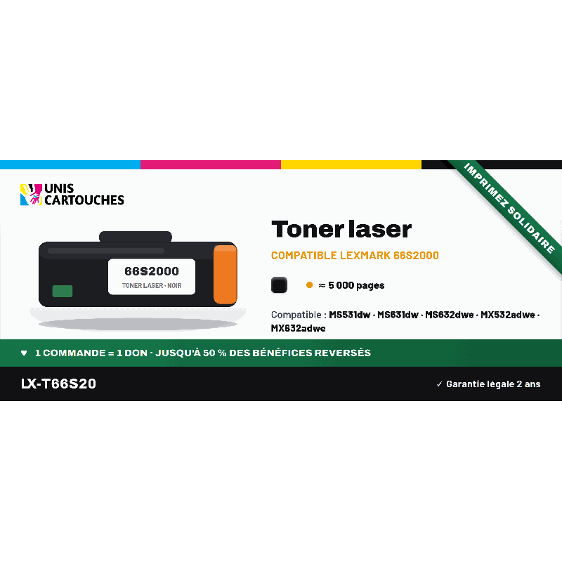 Toner compatible Lexmark 66S2000 Noir | 1er Prix Solidaire