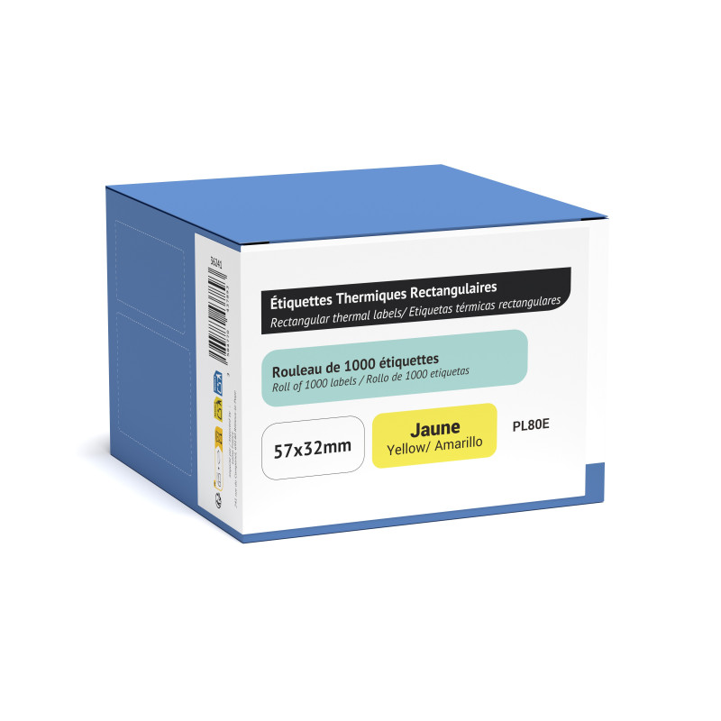 Rouleau pour étiqueteuse PL80E · 1 000 étiquettes 57x32 mm · Jaune