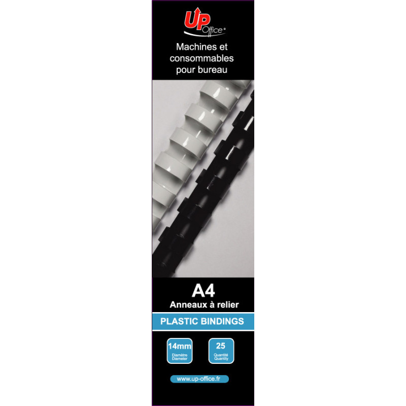Anneaux plastiques de reliure UP Office 14 mm · Noir · pack de 25
