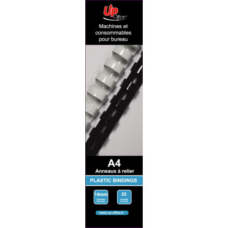 Anneaux plastiques de reliure UP Office 14 mm · Noir · pack de 25
