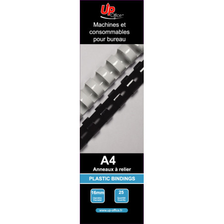 Anneaux plastiques de reliure UP Office 16 mm · Noir · pack de 25