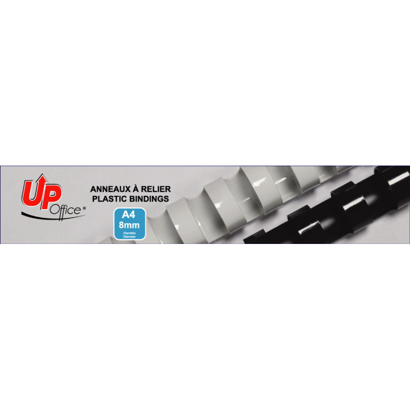 Anneaux plastiques de reliure UP Office 8 mm · Blanc · pack de 100