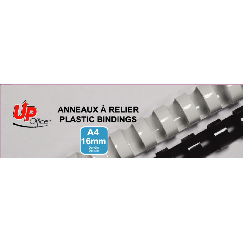 Anneaux plastiques de reliure UP Office 16 mm · Blanc · pack de 100