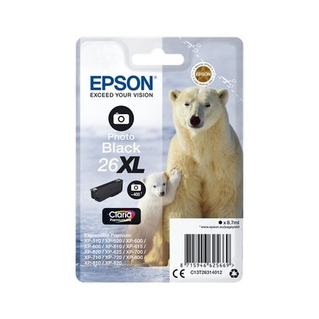 Cartouche Origine Epson 26XL Noir Photo - Référence OEM exacte