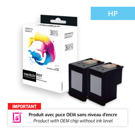 Cartouche d'encre Switch compatible HP C2P05AE / 62XL Noir · pack de 2