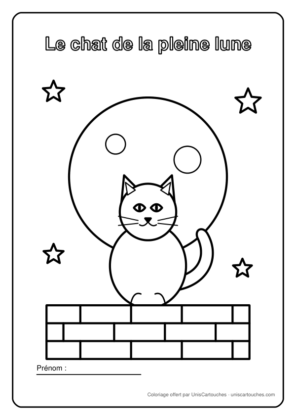 Coloriage Halloween : Le chat de la pleine lune