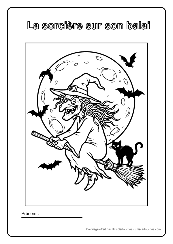 Coloriage Halloween : La sorcière sur son balai