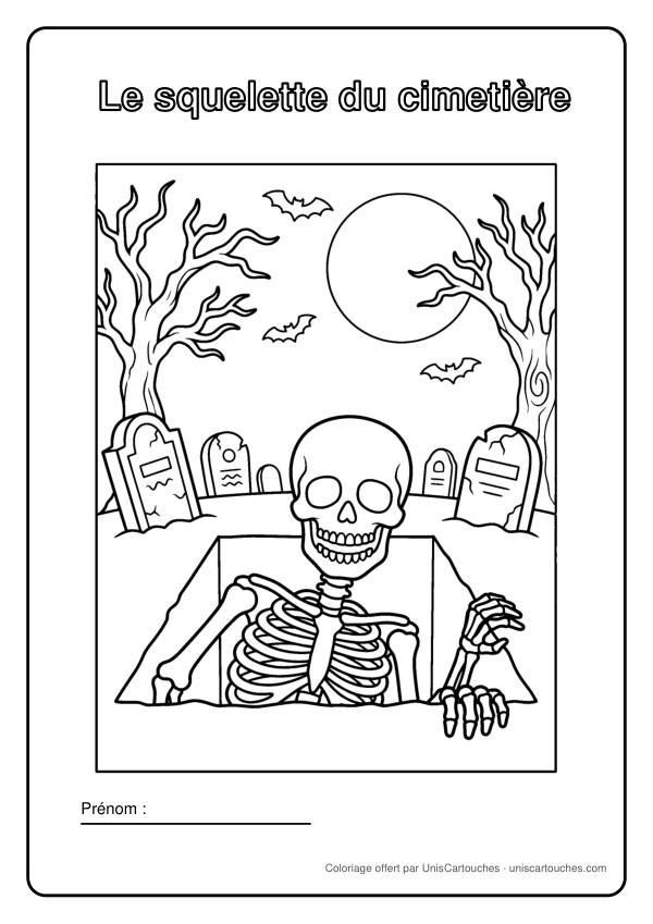 Coloriage Halloween : Le squelette du cimetière